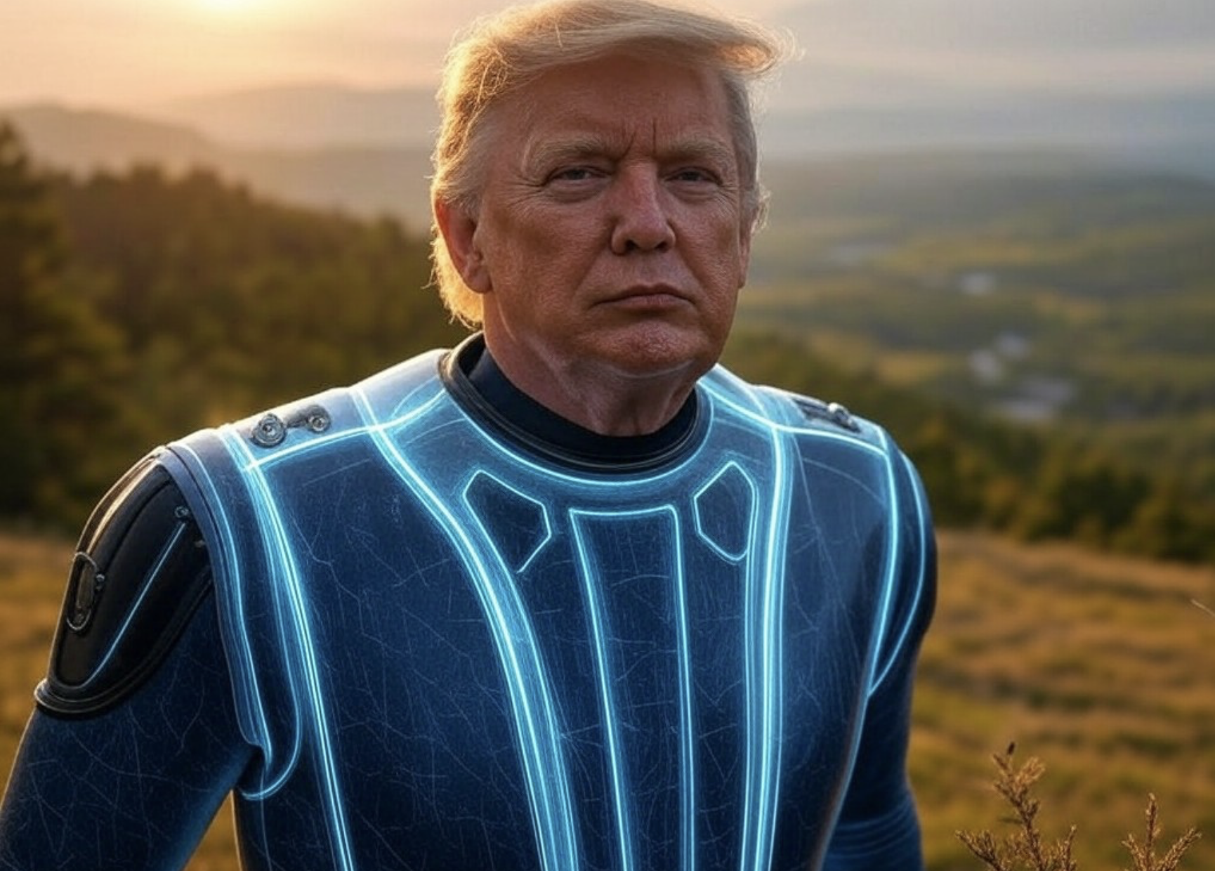 Grok's depiction of Donald Trump in a haptic suit 