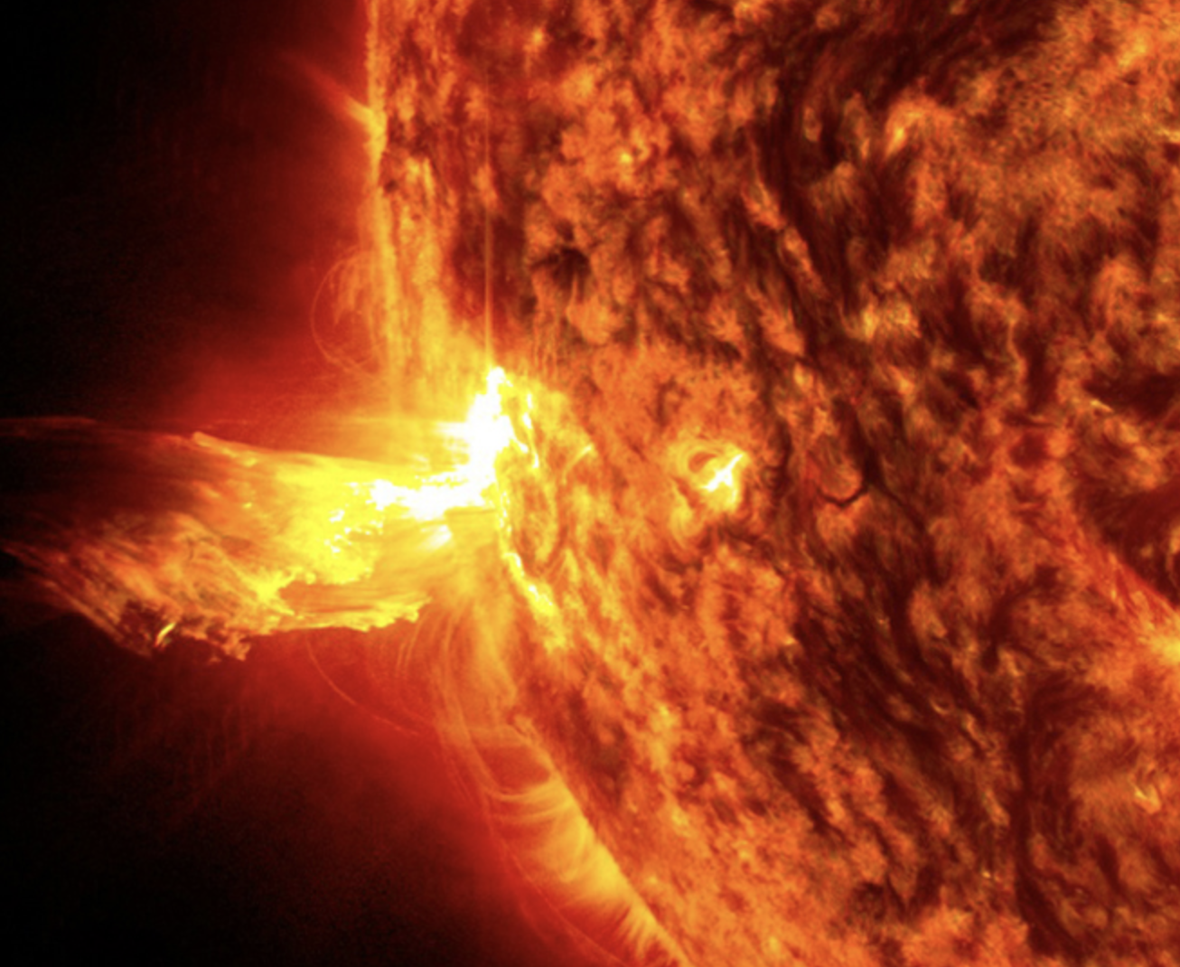 Nasa image of a solar flare erupting from the Sun