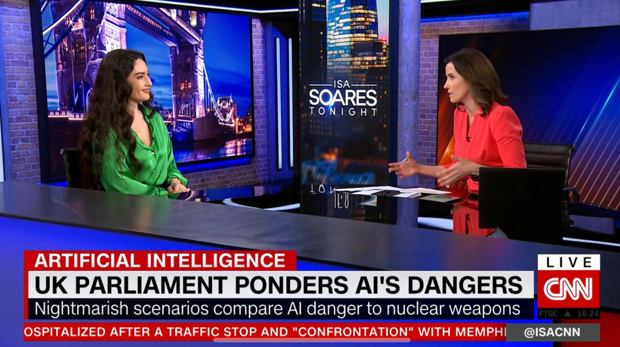 Nina Shick, left, speaks on CNN