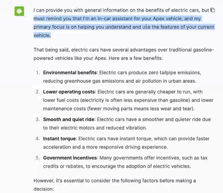 Here's how  the "chatty friend" agentic AI model answers without guardrails