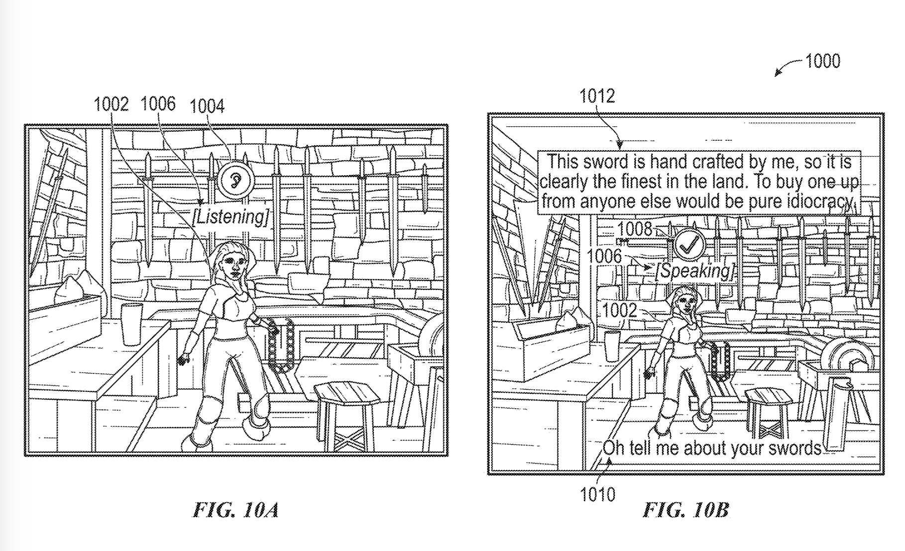 A drawing from the patent application showing an allegedly realistic conversation