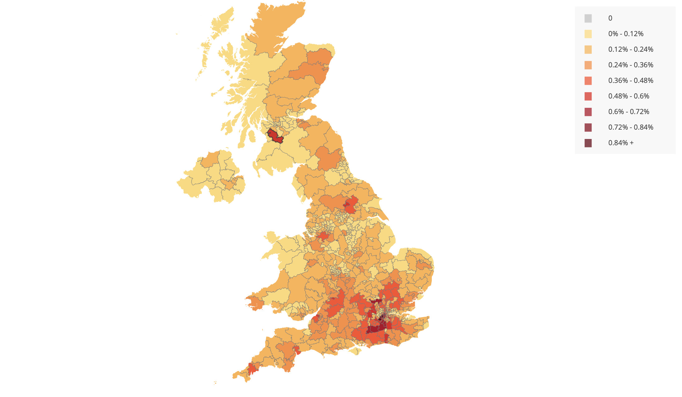 A map showing the locations of people that signed the petition