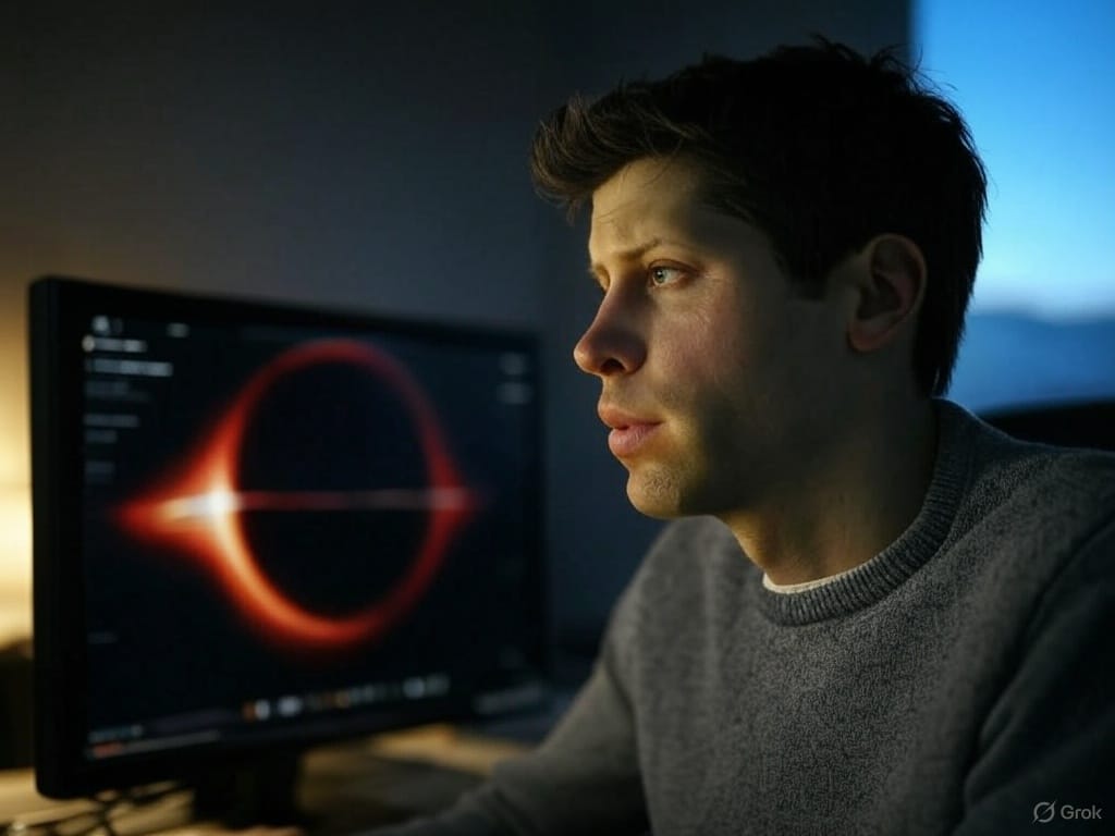 This in, in Grok's words, an image of Sam Altman contemplating his "cosmic fate" 