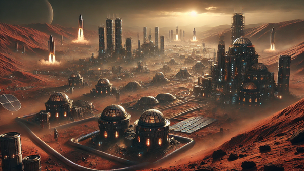 An AI-generated depiction of a Martian city of the type Elon Musk hopes to create