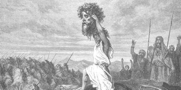 David and Goliath, illustrated by Gustave Doré, a famous story of the small defeating the large