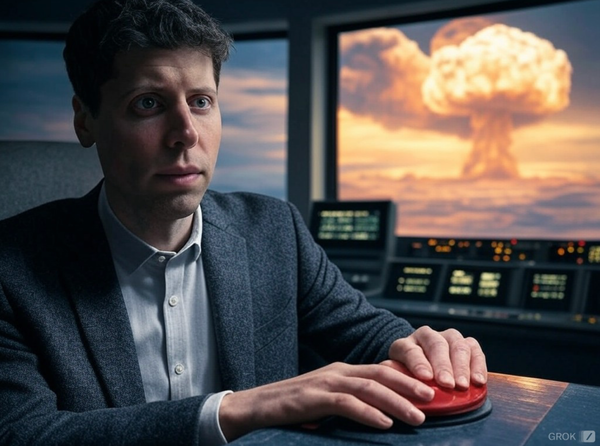 Grok's vision of Open AI CEO Sam Altman setting off a nuclear explosion 