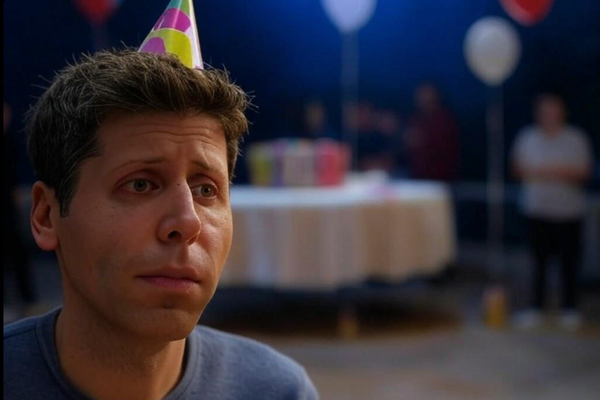 Grok's depiction of Sam Altman feeling unhappy at the ChatGPT launch party