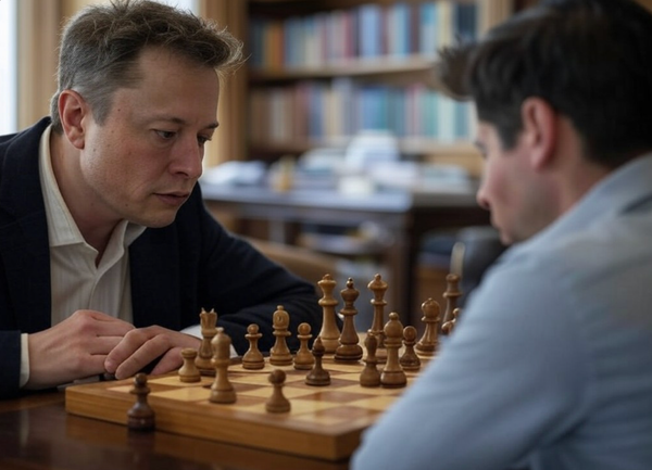 Grok's vision of the ongoing chess game between Sam Altman and Elon "Harry Bōlz" Musk